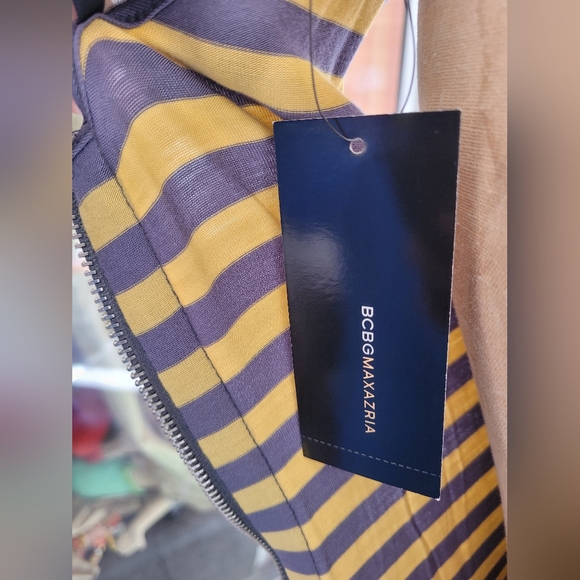 BCBGMAXAZRIA Citron Striped Women's Dress New With Tags NWT Grey Yellow Small - Picture 7 of 7